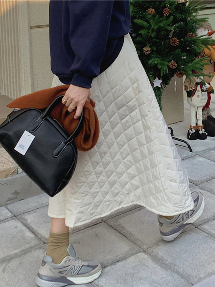 Quilted Thickened Midi Skirt