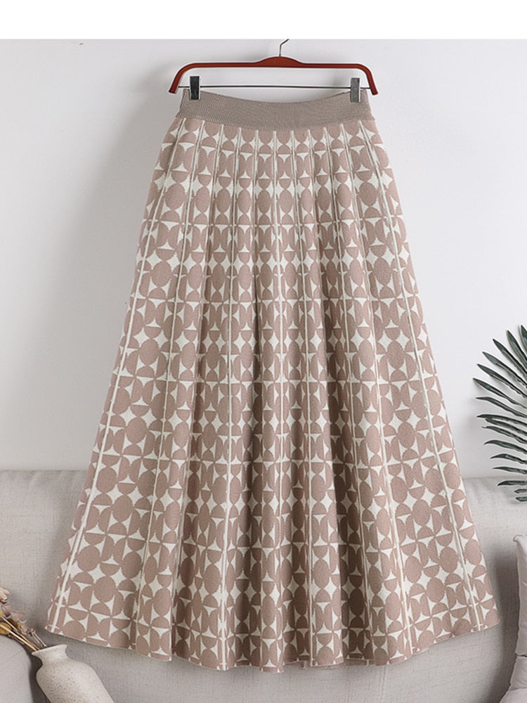 Knitted Pleated Midi Skirt