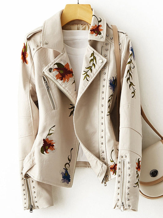 Floral Print Leather Jacket
