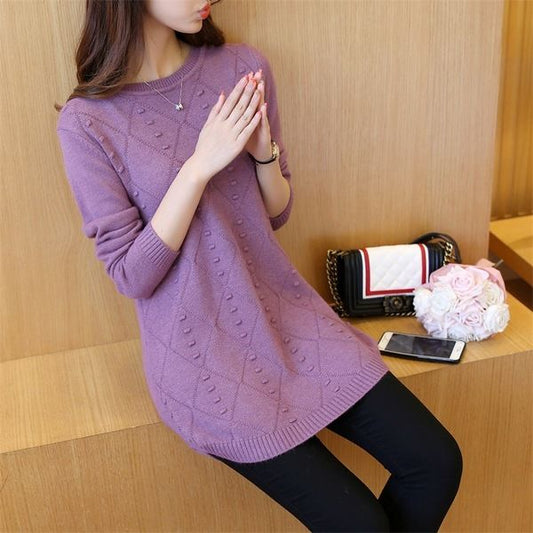 Women's Sweaters Long O-Neck Knitted