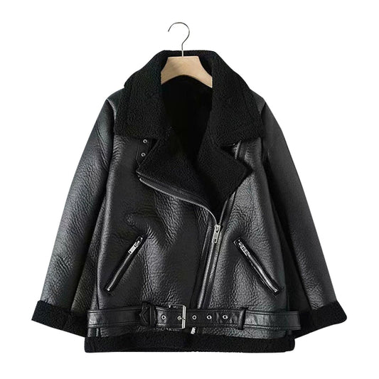 Thick Warm Winter Fur Faux Leather Oversized Jacket Coat Vintage