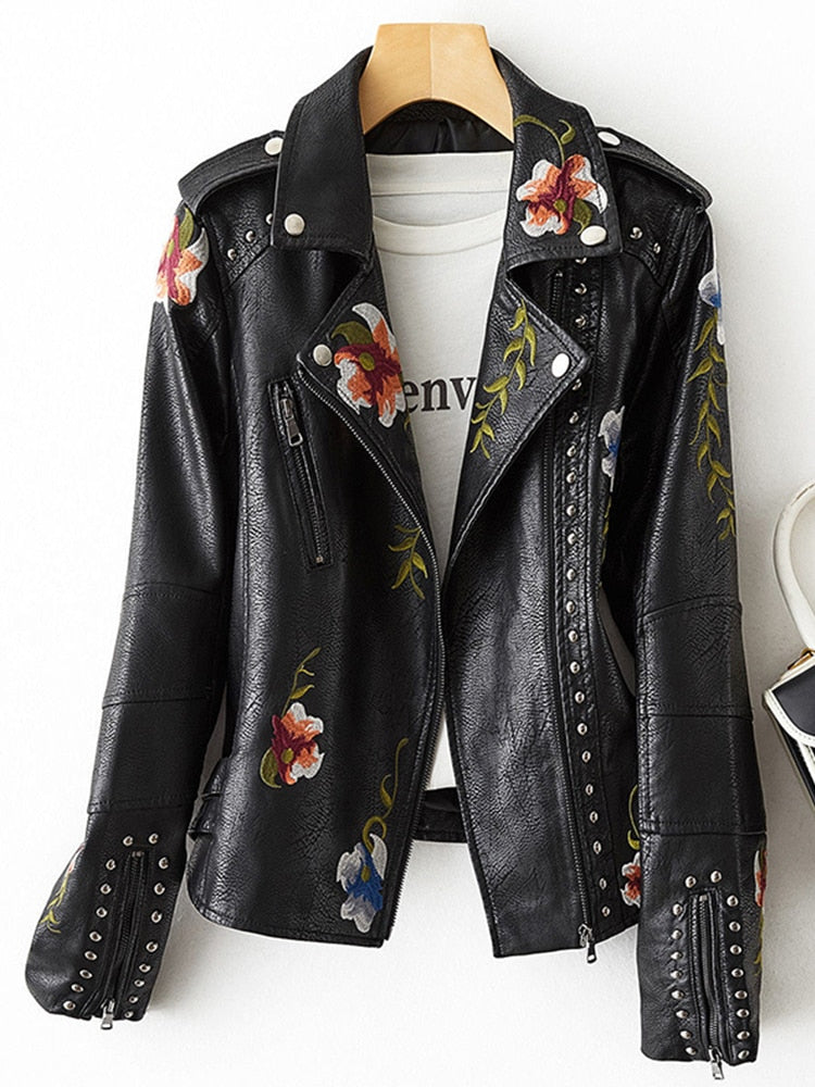 Floral Print Leather Jacket