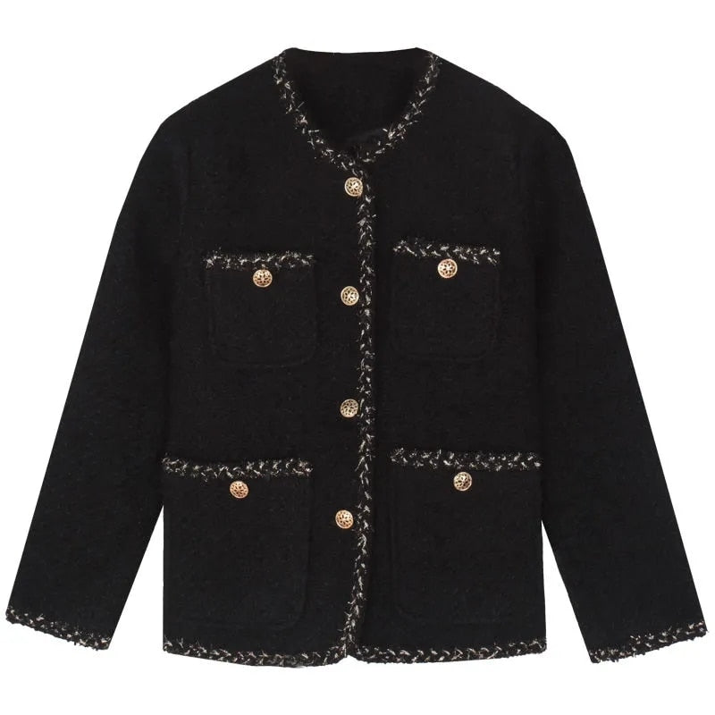 Tweed jackets Women Elegant Blend Wool Coat With Pockets
