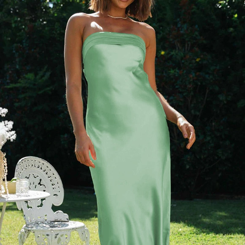 Basic Strapless Maxi Dress Backless Slim Hollow Out