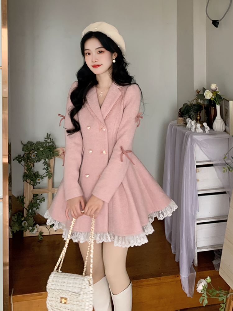 Warm Pink Sweet Elegant Vintage Cute Dress Coat