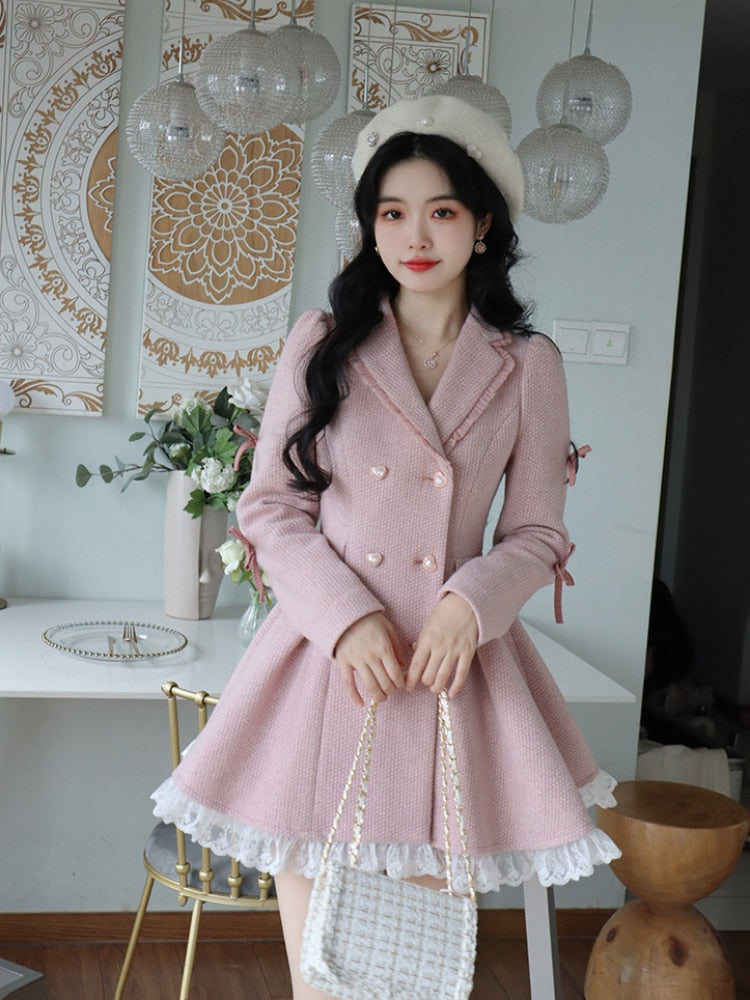 Warm Pink Sweet Elegant Vintage Cute Dress Coat