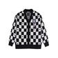 Checkerboard Cartoon Embroidery Sweater Cardigan