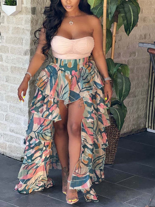 Floral Printed Slit Maxi Skirt