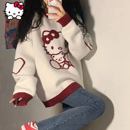 Hello Kitty O-Neck Pullovers Loose  Sweater