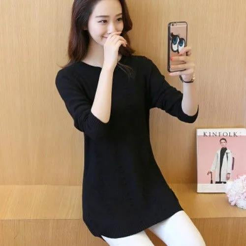 Women's Sweaters Long O-Neck Knitted