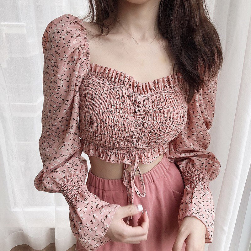 Smock Floral Crop Top﻿