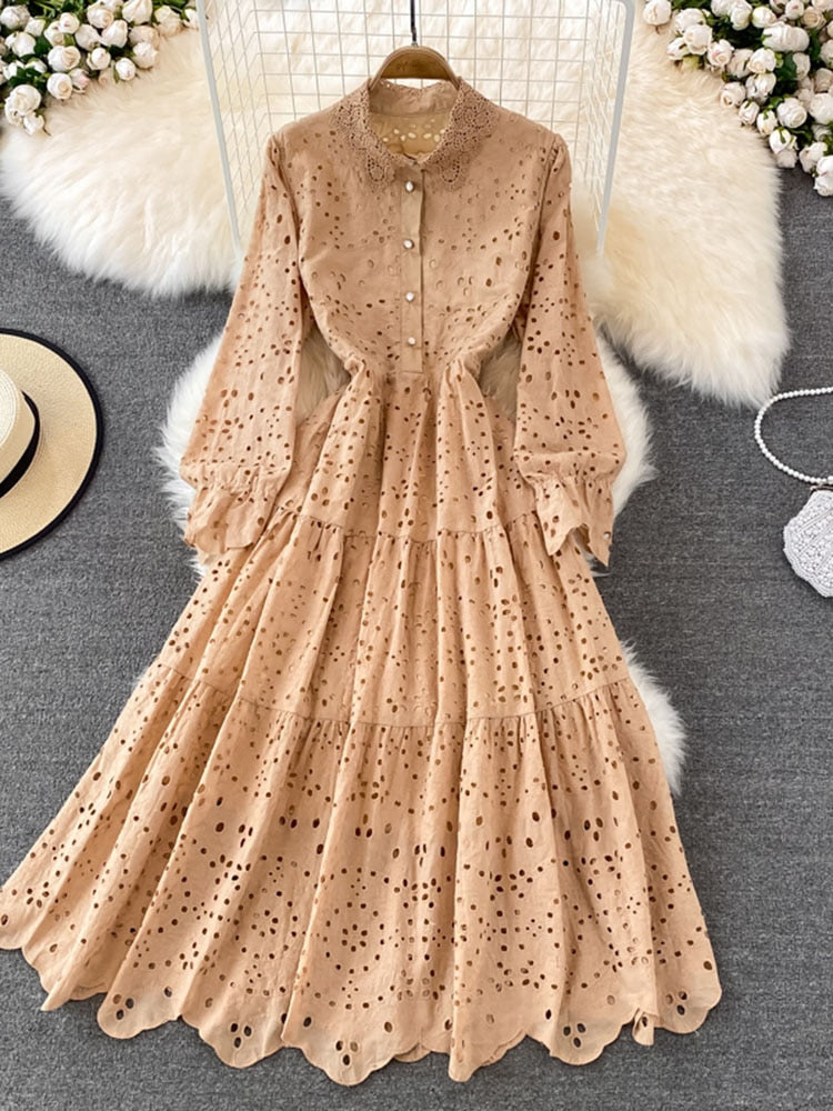 Eyelet Long Sleeve Dress