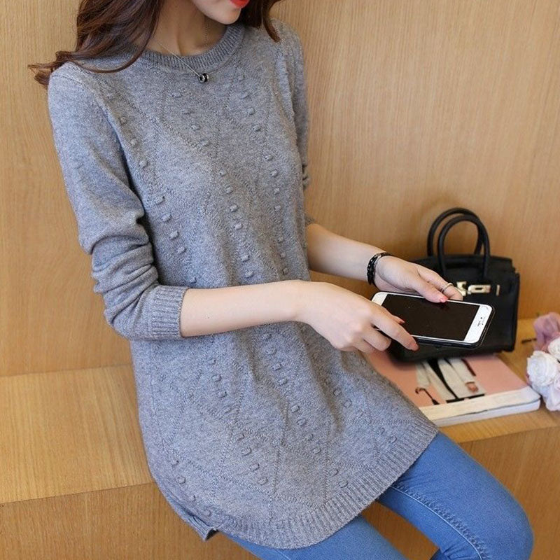 Women's Sweaters Long O-Neck Knitted