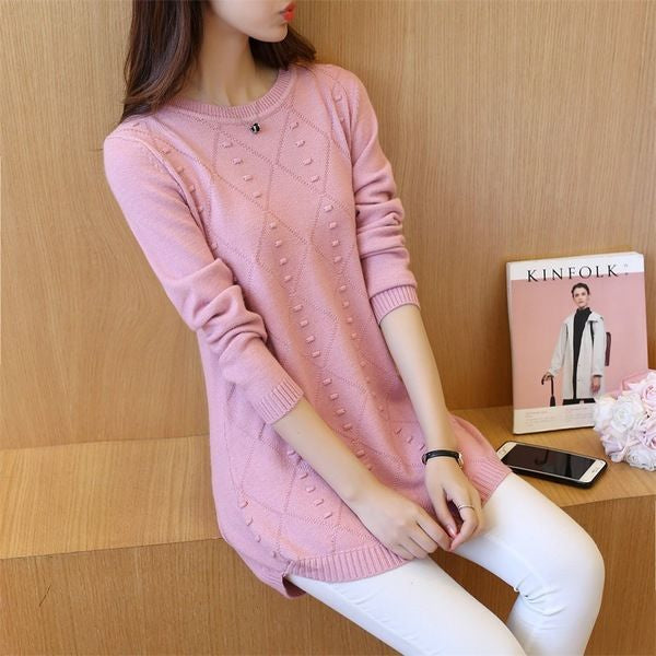 Women's Sweaters Long O-Neck Knitted