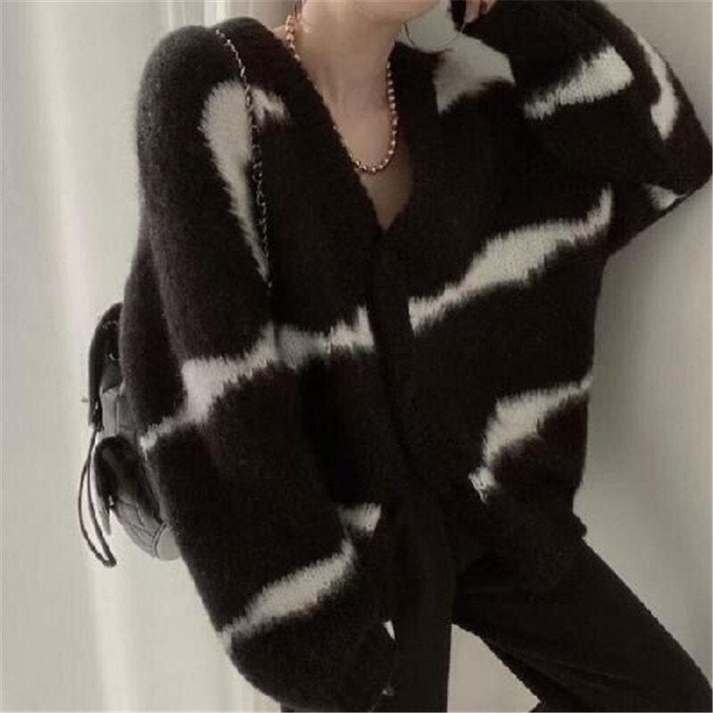 Loose Striped Sweaters Cardigan