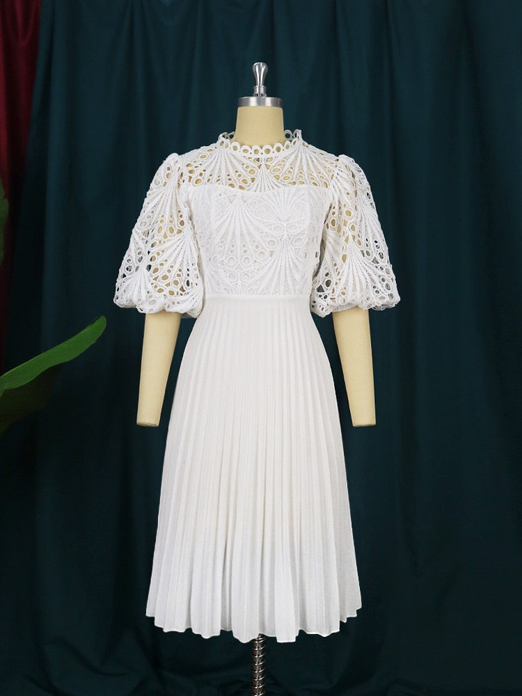 Elegant Eyelet Pleated Dress