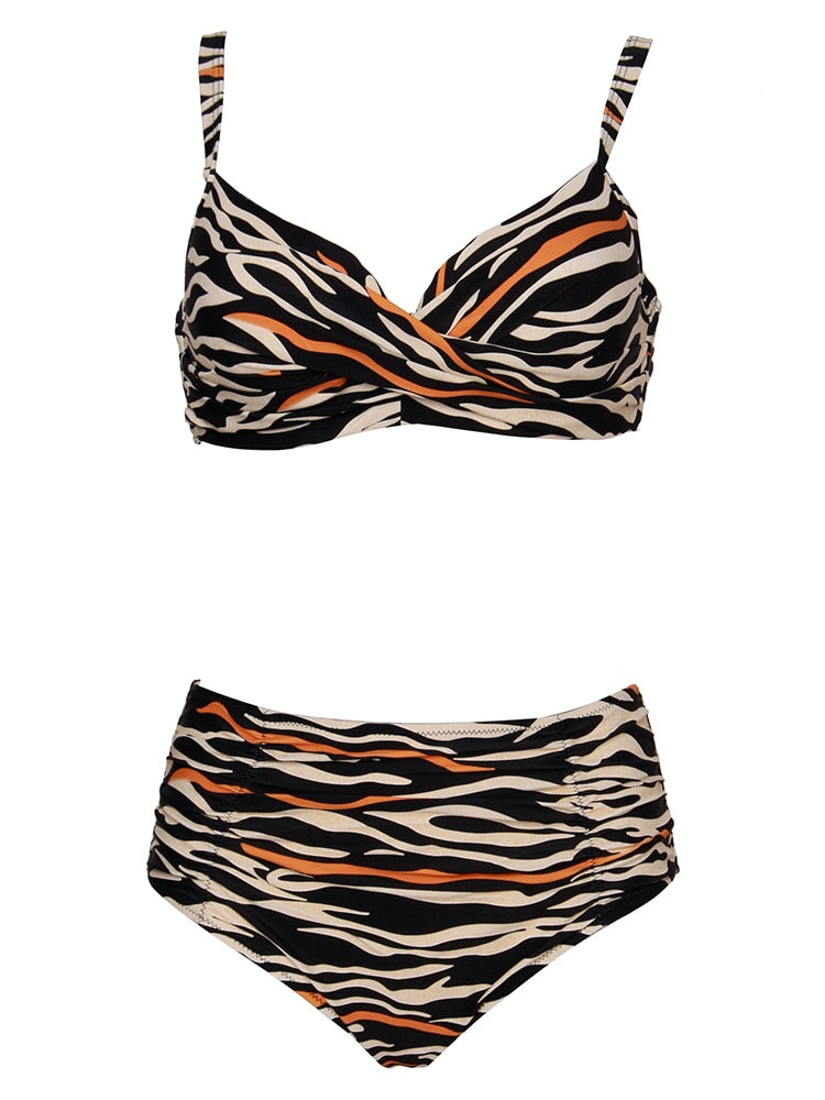 Zebra Print High Waist Swimwear Set