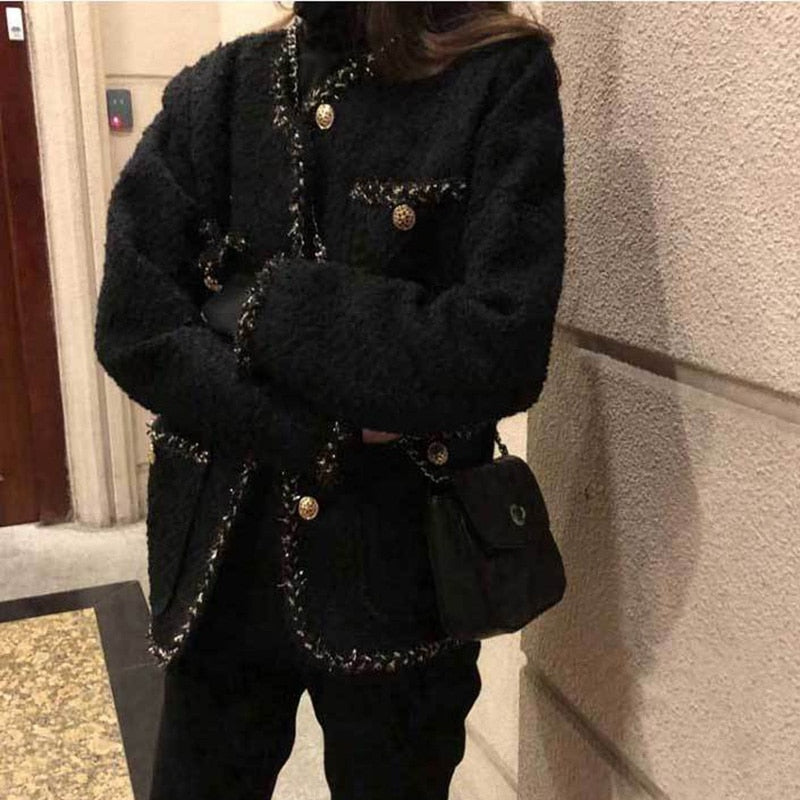 Tweed jackets Women Elegant Blend Wool Coat With Pockets