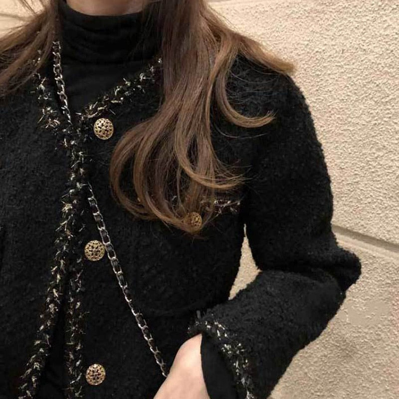 Tweed jackets Women Elegant Blend Wool Coat With Pockets