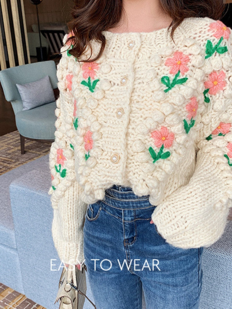 Floral Embroidery Hollow Out Chic Knit Cardigans