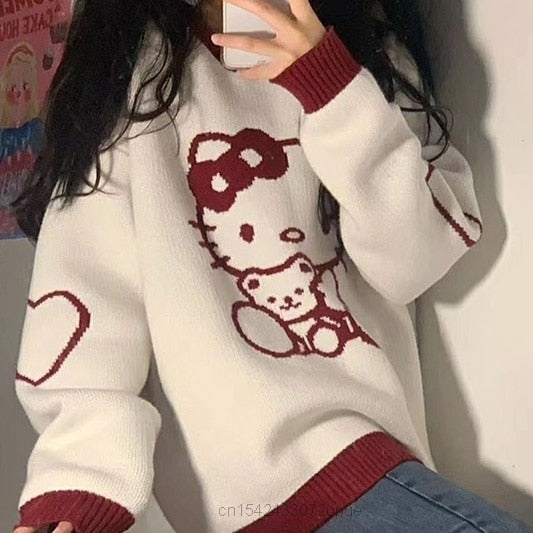 Hello Kitty O-Neck Pullovers Loose  Sweater