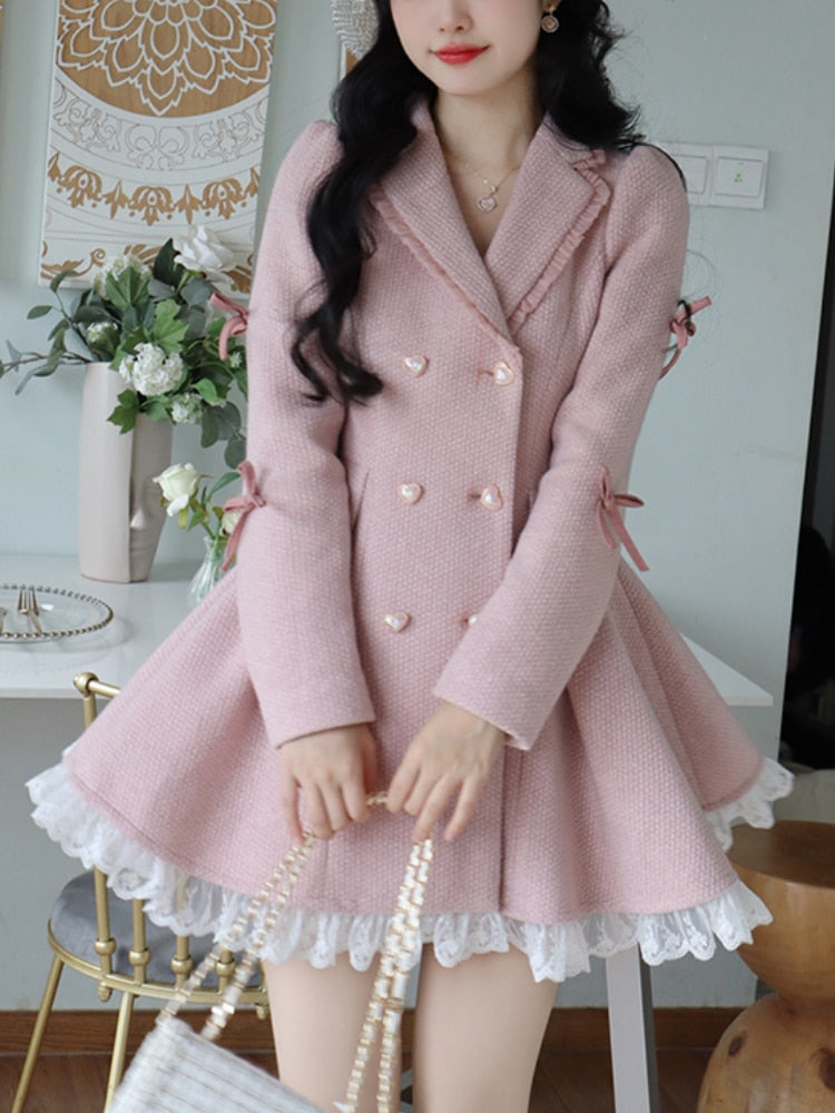 Warm Pink Sweet Elegant Vintage Cute Dress Coat