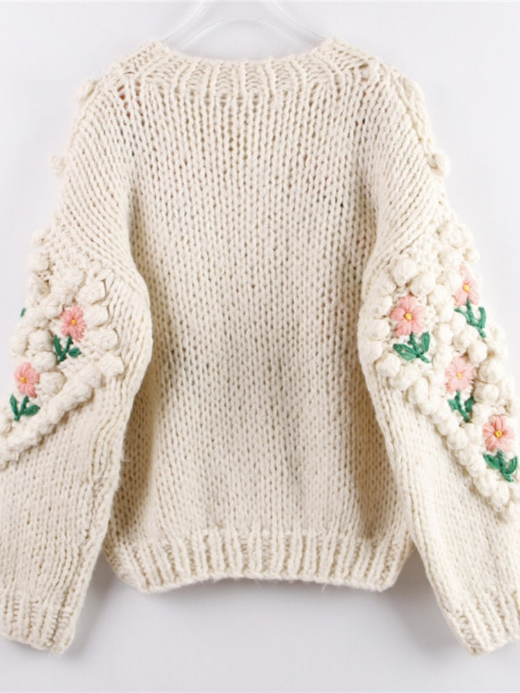 Floral Embroidery Hollow Out Chic Knit Cardigans