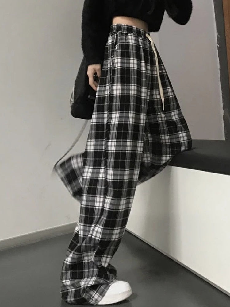 Plaid Pants Black White Checked Trousers