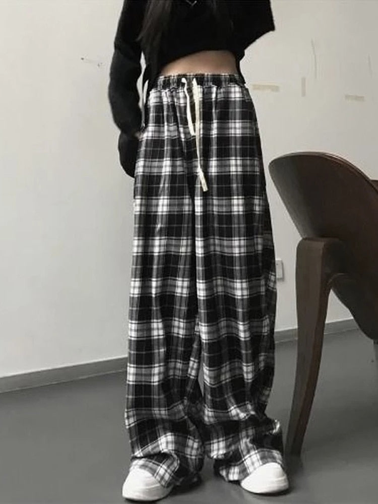 Plaid Pants Black White Checked Trousers