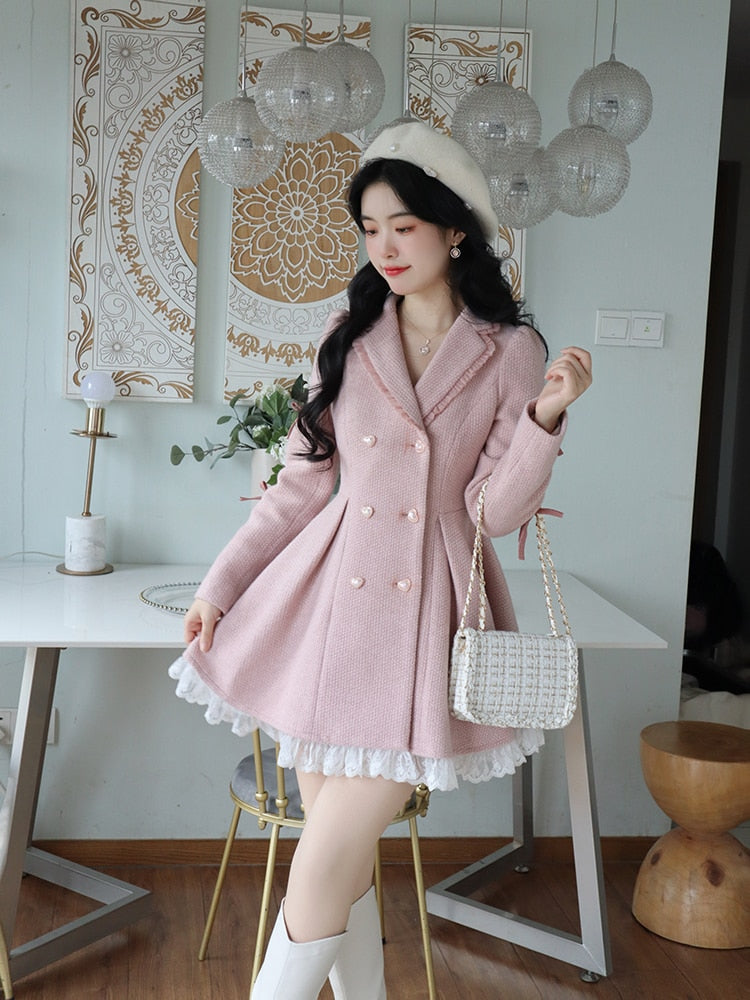 Warm Pink Sweet Elegant Vintage Cute Dress Coat