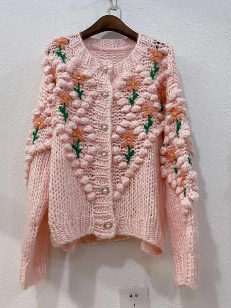 Floral Embroidery Hollow Out Chic Knit Cardigans