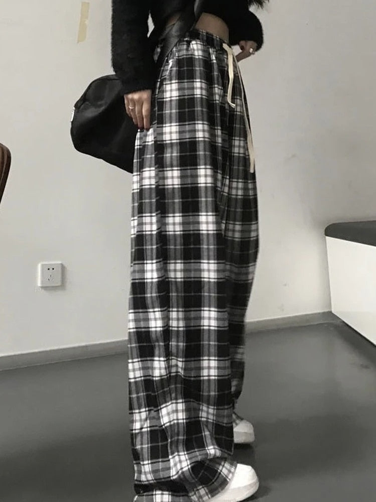 Plaid Pants Black White Checked Trousers