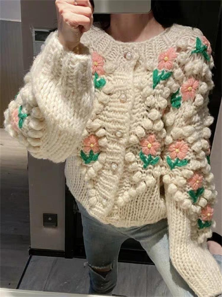 Floral Embroidery Hollow Out Chic Knit Cardigans