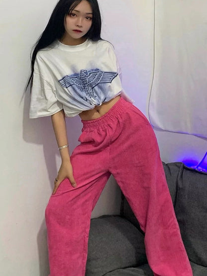 Pink Corduroy Wide Leg Pants