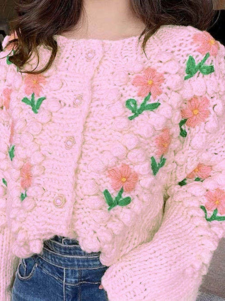 Floral Embroidery Hollow Out Chic Knit Cardigans