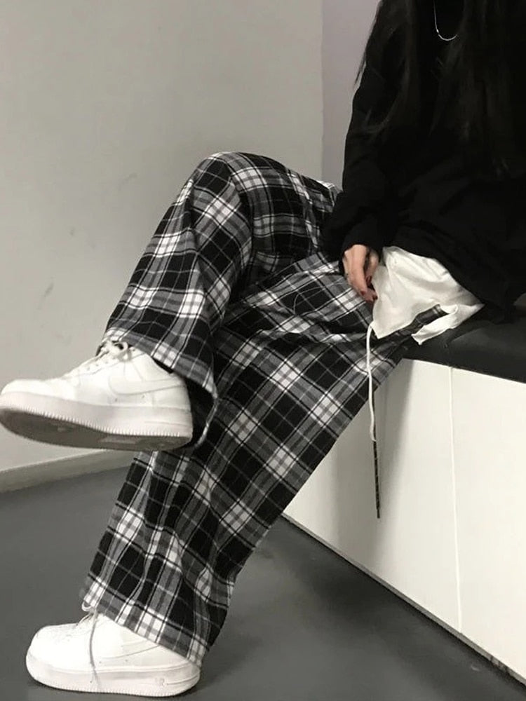 Plaid Pants Black White Checked Trousers