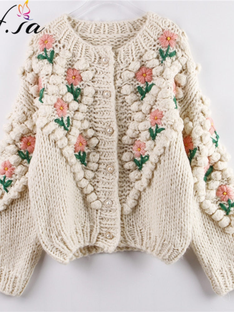 Floral Embroidery Hollow Out Chic Knit Cardigans